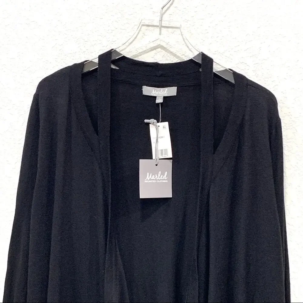 Marled Reunited Hi-Low Cut Out‎ Neck Black Cardigan